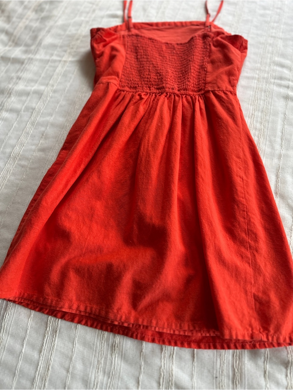 JAPNA Red Linen Blend Cami Smocked Mini Summer Dress | S
